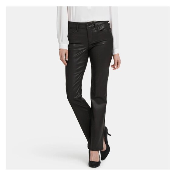 NYDJ Denim - NYDJ Marilyn Straight Black Coated Lift Tuck Womens leather Pants Size 12 new